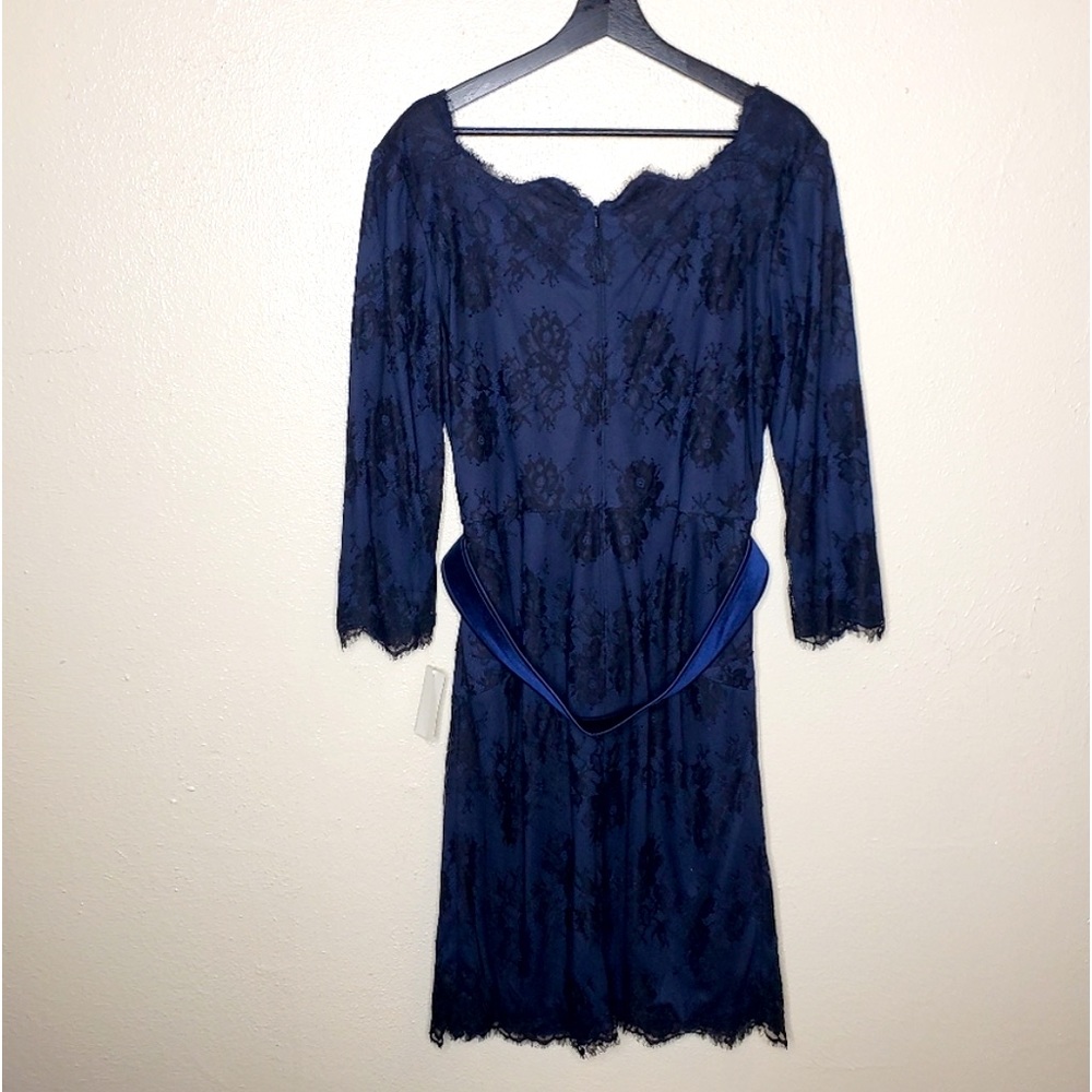 Tadashi Shoji lace sheath dress wedding brides 4 small belt boat neck